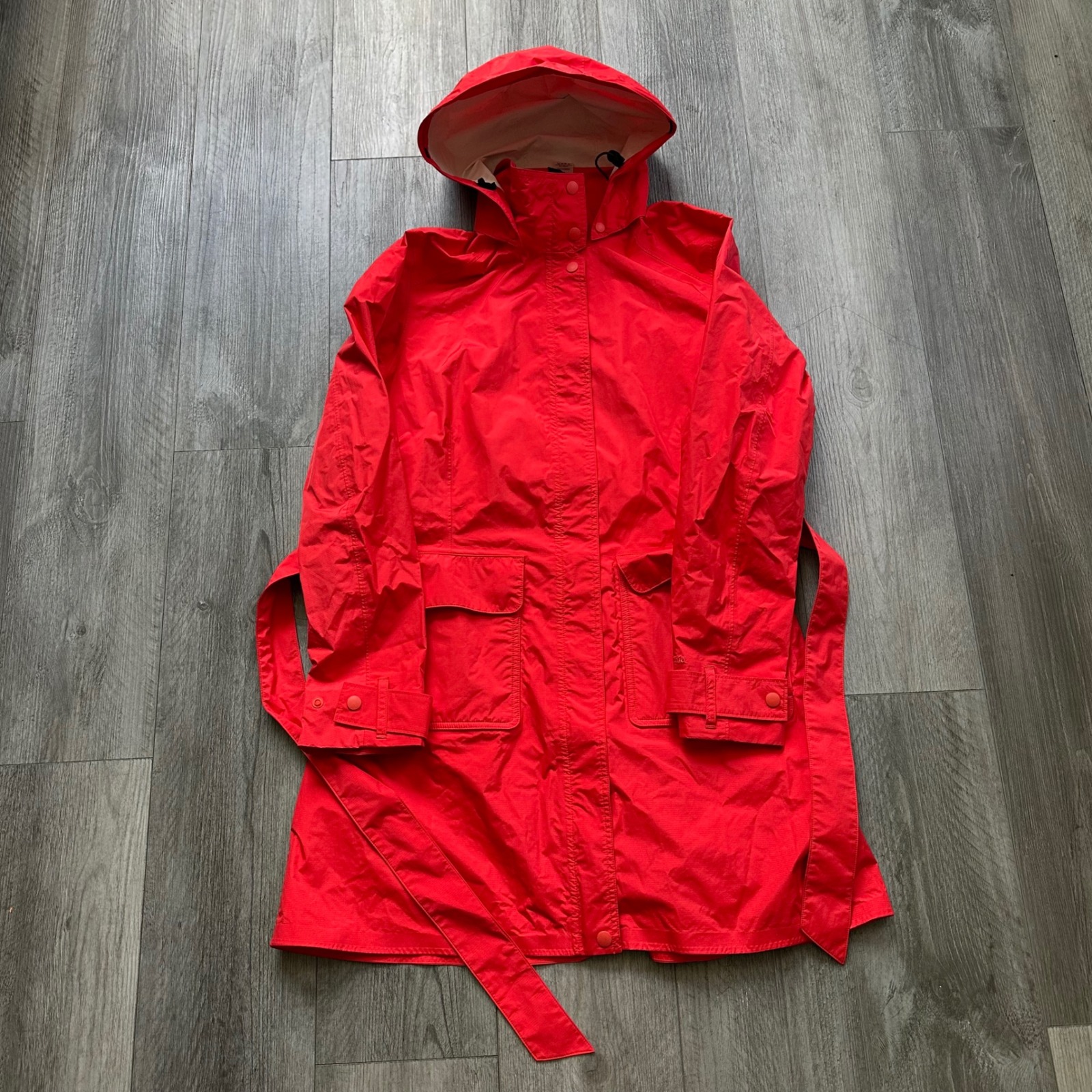 Patagonia Red Rain Jacket Snap Hooded Torrentshell Trench Coat Women's L